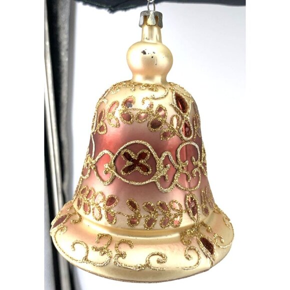 Poland Glass Bell Christmas Ornament Gold 4" Flaw Vintage - Picture 2 of 6